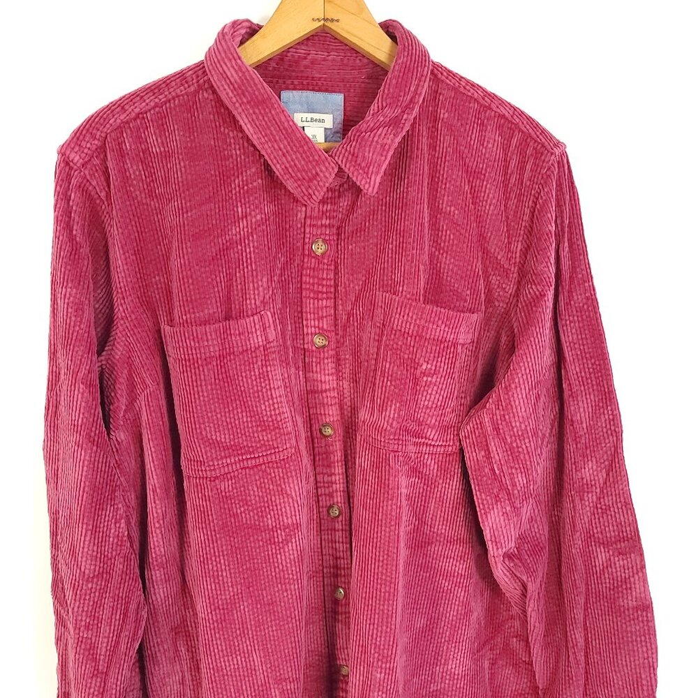L L Bean Corduroy Top Shirt Women's 3X Cranberry Pink Button Front Wide Wale